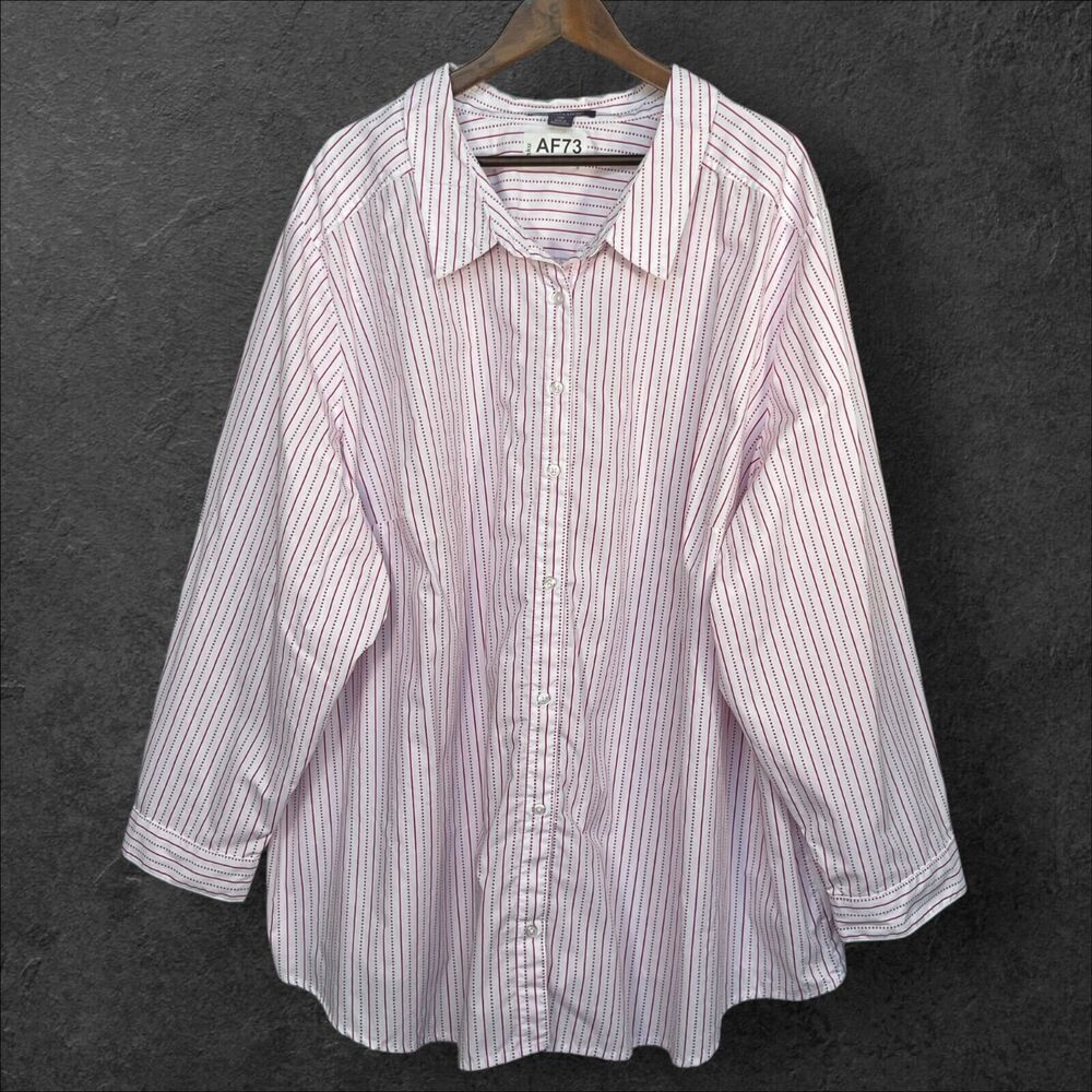 Roamans Button Up Top Women Size 38W Red/White‎ Striped Collared Long Sleeve